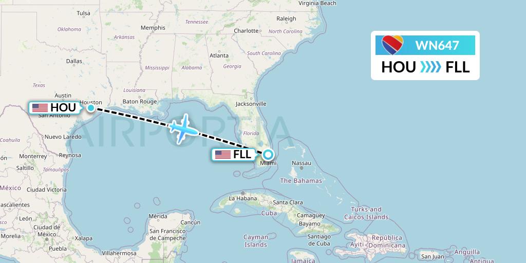 WN647 Southwest Airlines Flight Map: Houston to Fort Lauderdale