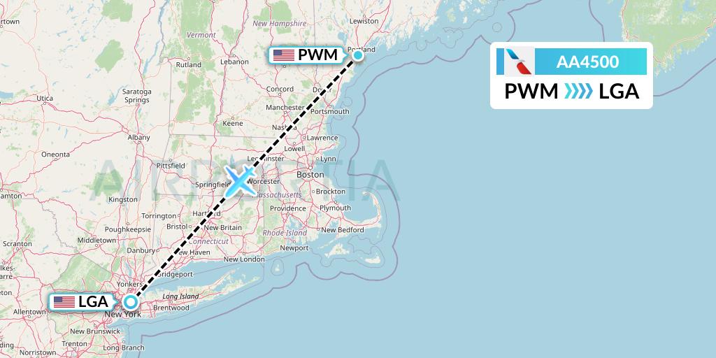AA4500 American Airlines Flight Map: Portland to New York