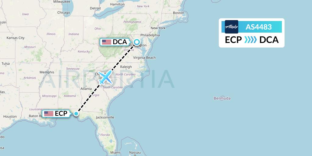 AS4483 Alaska Airlines Flight Map: Panama City to Washington