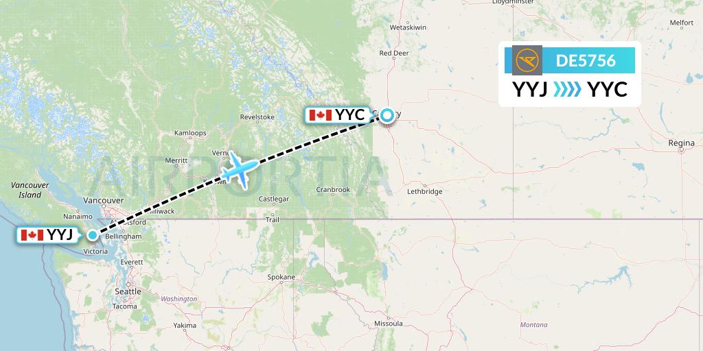 DE5756 Condor Flight Map: Victoria to Calgary