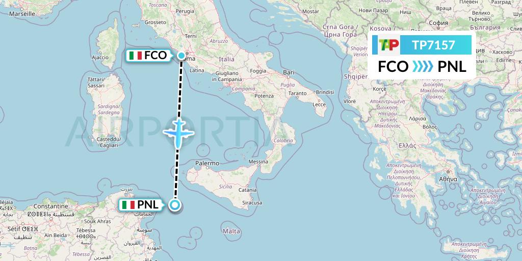 TP7157 TAP Portugal Flight Map: Rome to Pantelleria