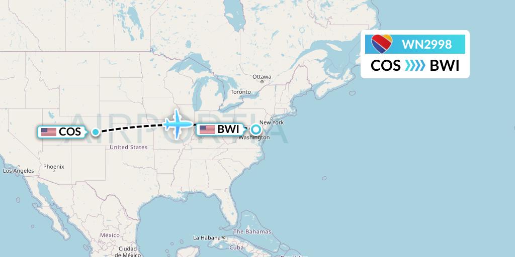 WN2998 Southwest Airlines Flight Map: Colorado Springs to Baltimore
