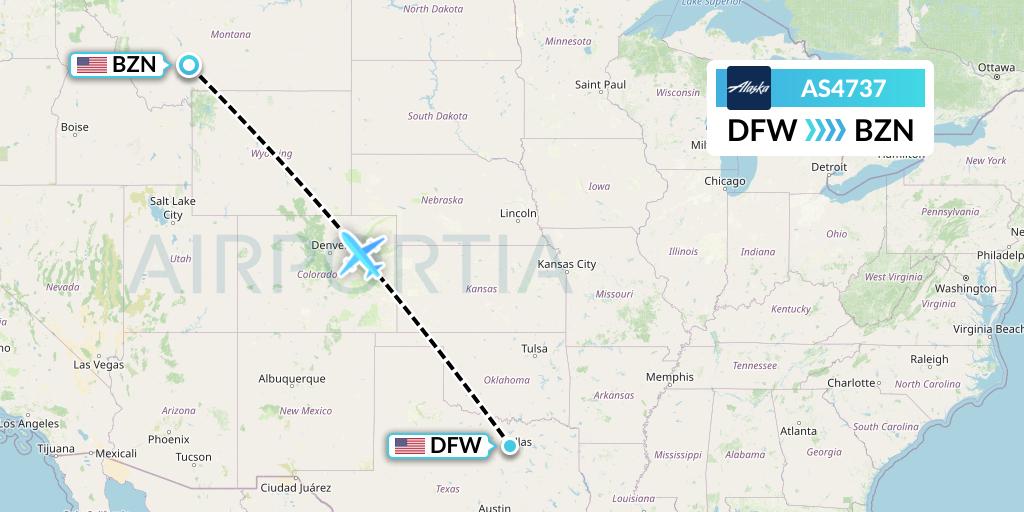 AS4737 Alaska Airlines Flight Map: Dallas to Bozeman
