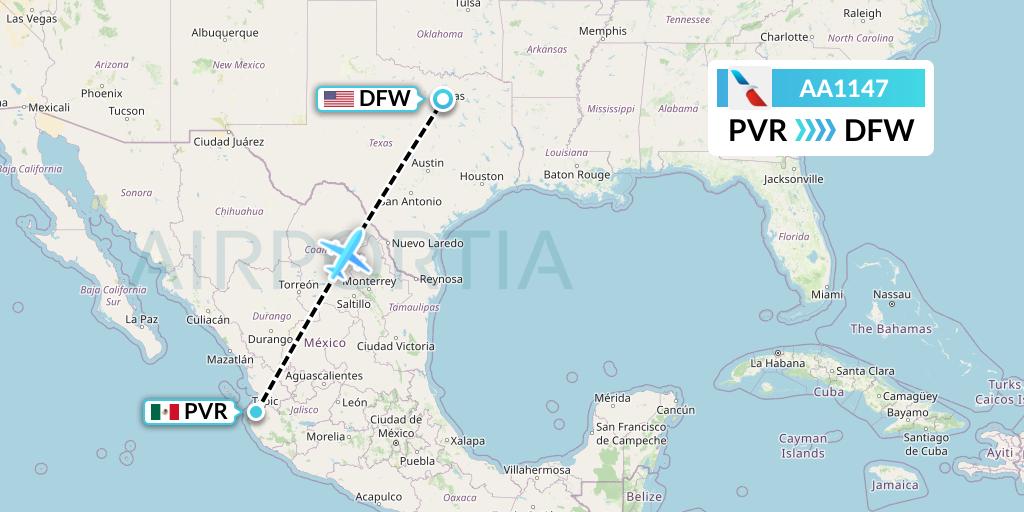 AA1147 American Airlines Flight Map: Puerto Vallarta to Dallas