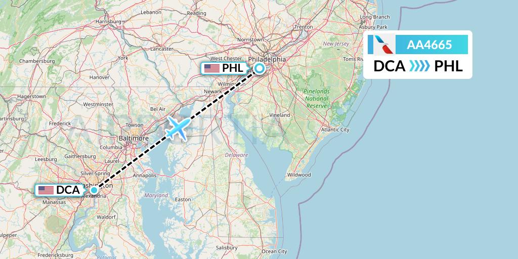 AA4665 American Airlines Flight Map: Washington to Philadelphia