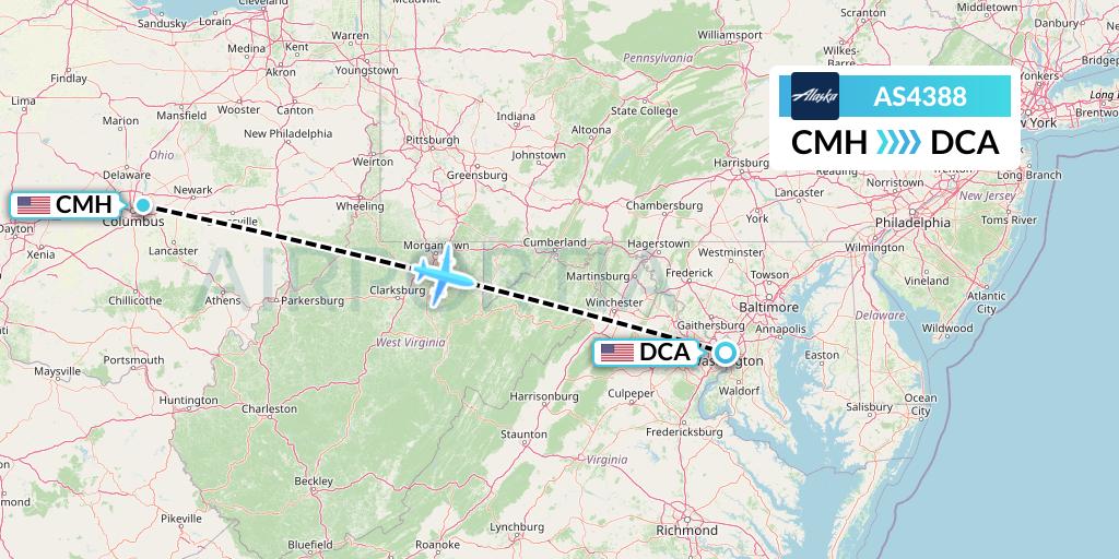 AS4388 Alaska Airlines Flight Map: Columbus to Washington