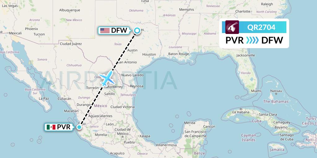 QR2704 Qatar Airways Flight Map: Puerto Vallarta to Dallas