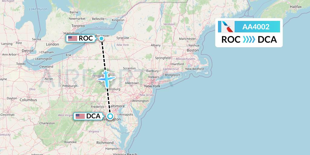 AA4002 American Airlines Flight Map: Rochester to Washington