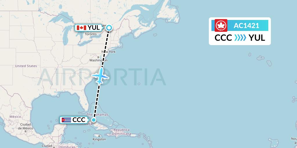 AC1421 Air Canada Flight Map: Cayo Coco to Montreal