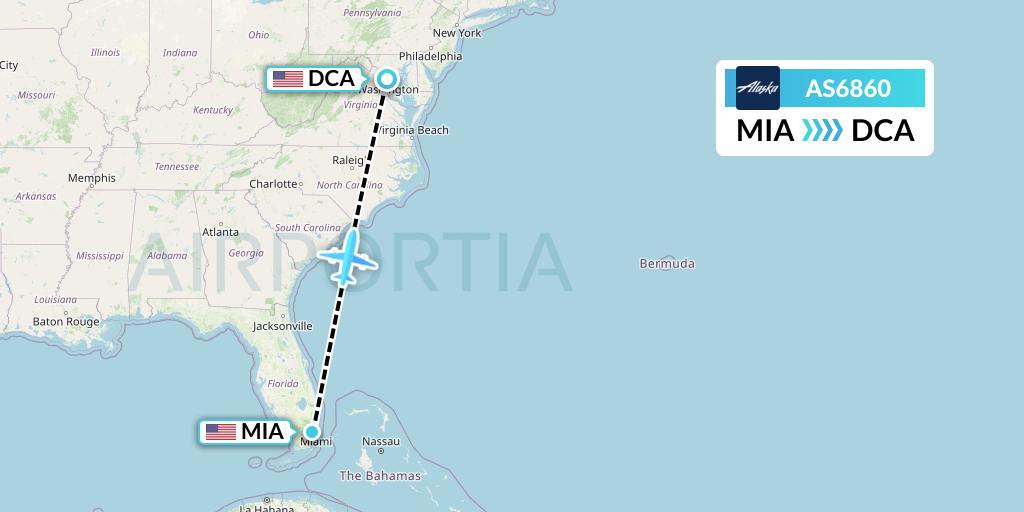 AS6860 Alaska Airlines Flight Map: Miami to Washington
