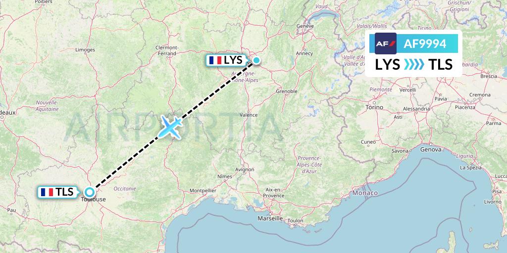 AF9994 Air France Flight Map: Lyon to Toulouse