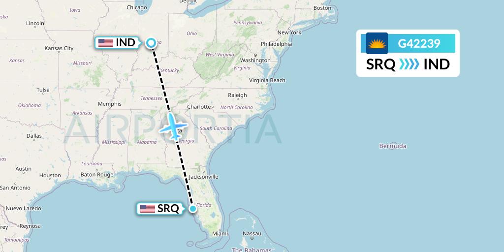 G42239 Allegiant Air Flight Map: Sarasota to Indianapolis