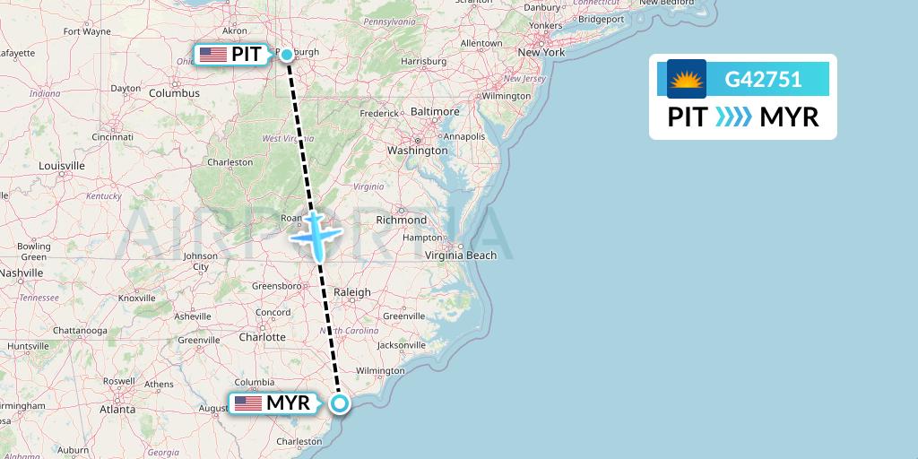 G42751 Allegiant Air Flight Map: Pittsburgh to Myrtle Beach