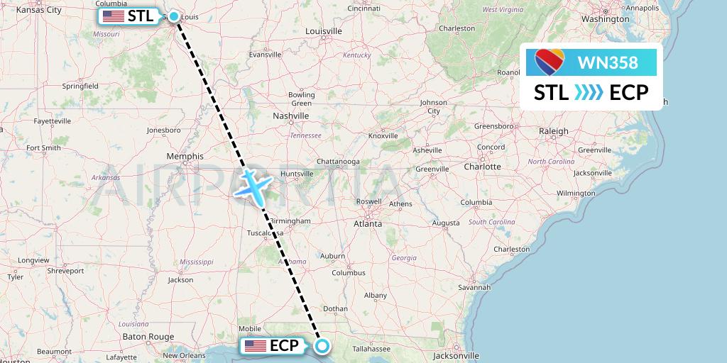 WN358 Southwest Airlines Flight Map: St. Louis to Panama City