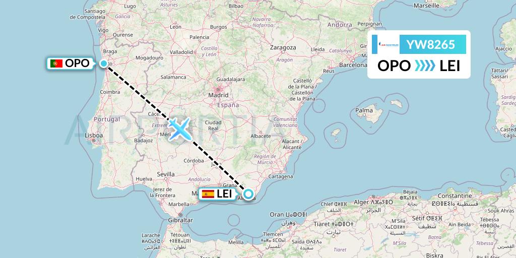 YW8265 Air Nostrum Flight Map: Porto to Almeria