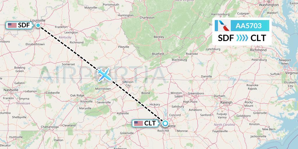 AA5703 American Airlines Flight Map: Louisville to Charlotte