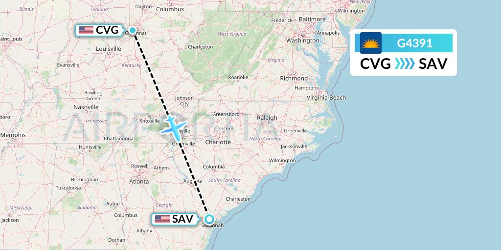 G4391 Allegiant Air Flight Map: Cincinnati to Savannah