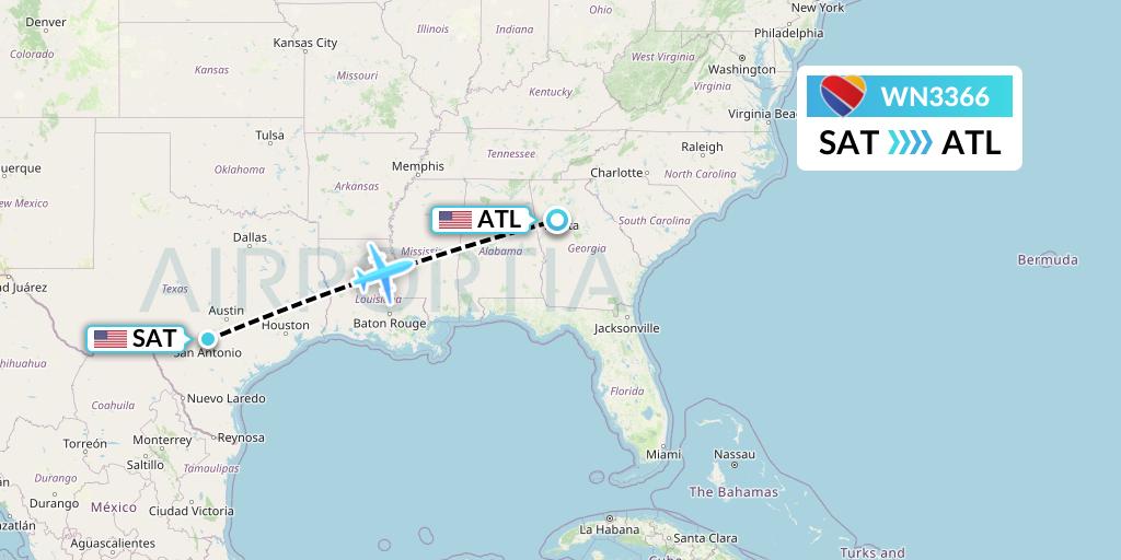 WN3366 Southwest Airlines Flight Map: San Antonio to Atlanta
