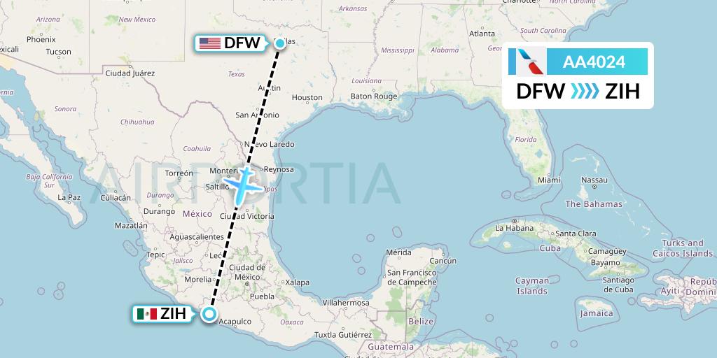 AA4024 American Airlines Flight Map: Dallas to Zihuatanejo