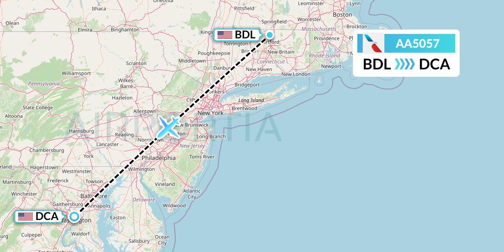 AA5057 American Airlines Flight Map: Windsor Locks to Washington