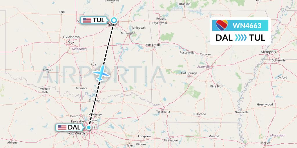 WN4663 Southwest Airlines Flight Map: Dallas to Tulsa