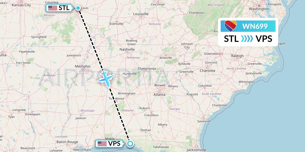 WN699 Southwest Airlines Flight Map: St. Louis to Valparaiso