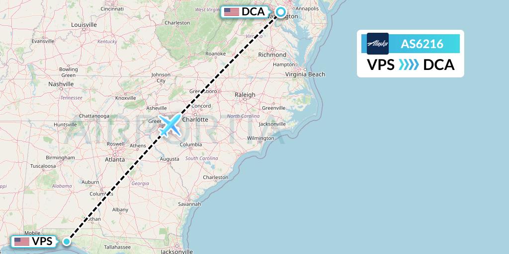 AS6216 Alaska Airlines Flight Map: Valparaiso to Washington