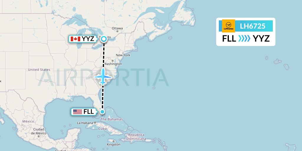 LH6725 Lufthansa Flight Map: Fort Lauderdale to Toronto