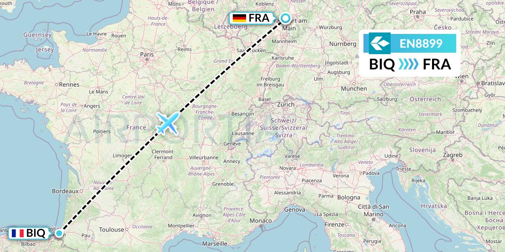 EN8899 Air Dolomiti Flight Map: Biarritz to Frankfurt