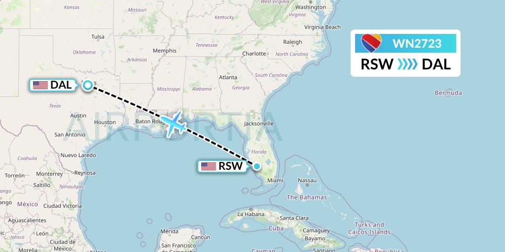 WN2723 Southwest Airlines Flight Map: Fort Myers to Dallas