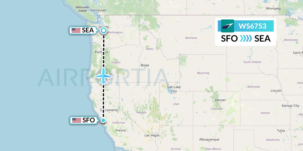 WS6753 WestJet Flight Map: San Francisco to Seattle