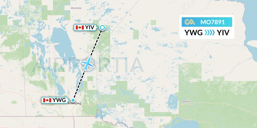 MO7891 Calm Air Flight Map: Winnipeg to Island Lake