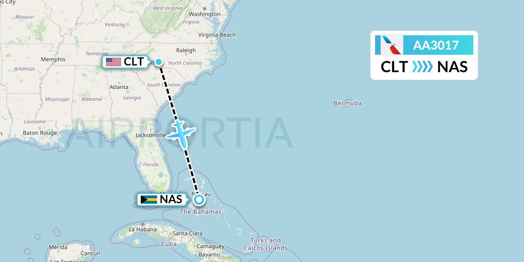 AA3017 American Airlines Flight Map: Charlotte to Nassau