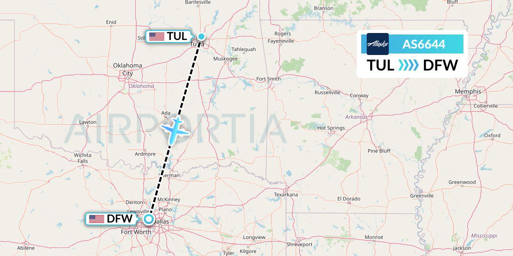 AS6644 Alaska Airlines Flight Map: Tulsa to Dallas