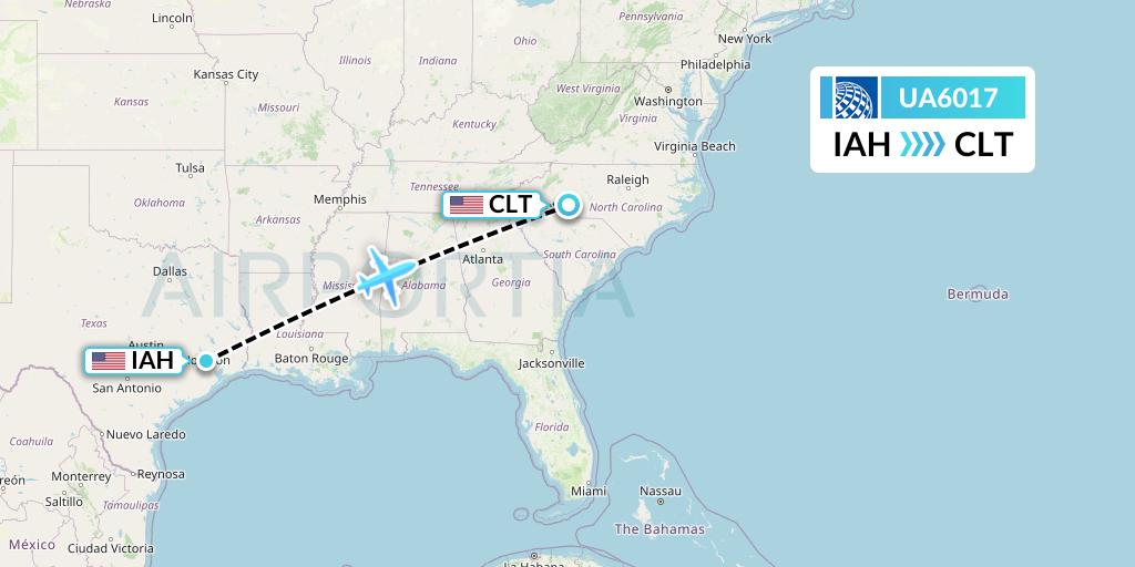 UA6017 United Airlines Flight Map: Houston to Charlotte
