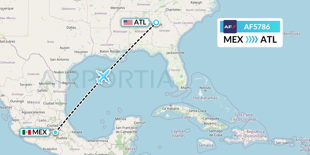 AF5786 Air France Flight Map: Mexico City to Atlanta