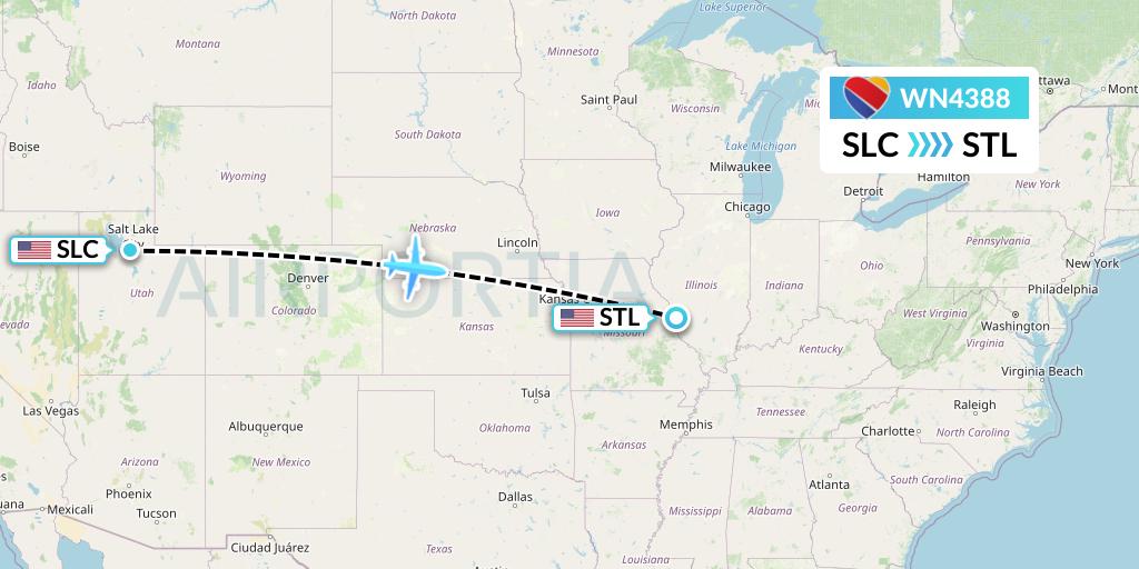 WN4388 Southwest Airlines Flight Map: Salt Lake City to St. Louis