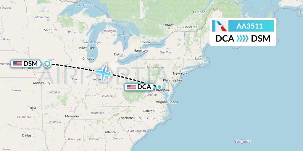 AA3511 American Airlines Flight Map: Washington to Des Moines