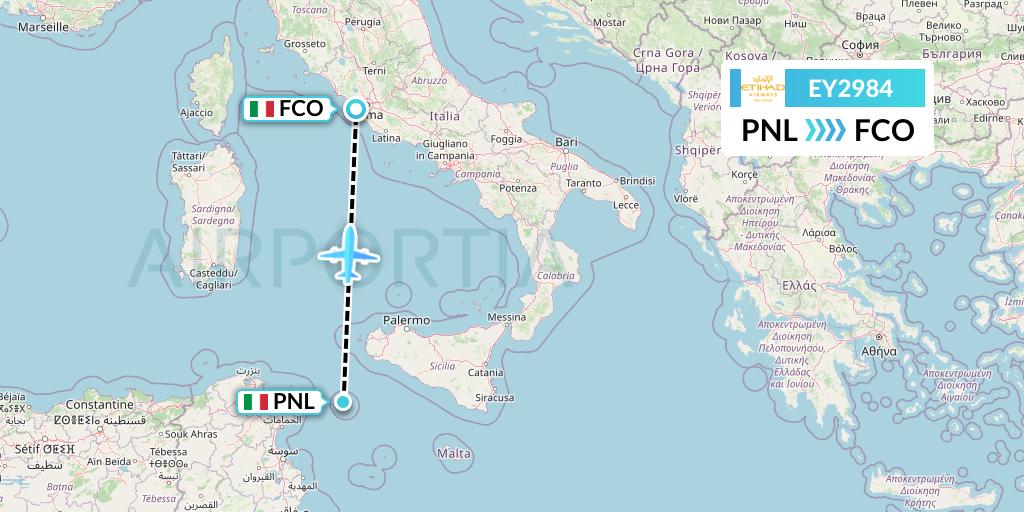 EY2984 Etihad Airways Flight Map: Pantelleria to Rome