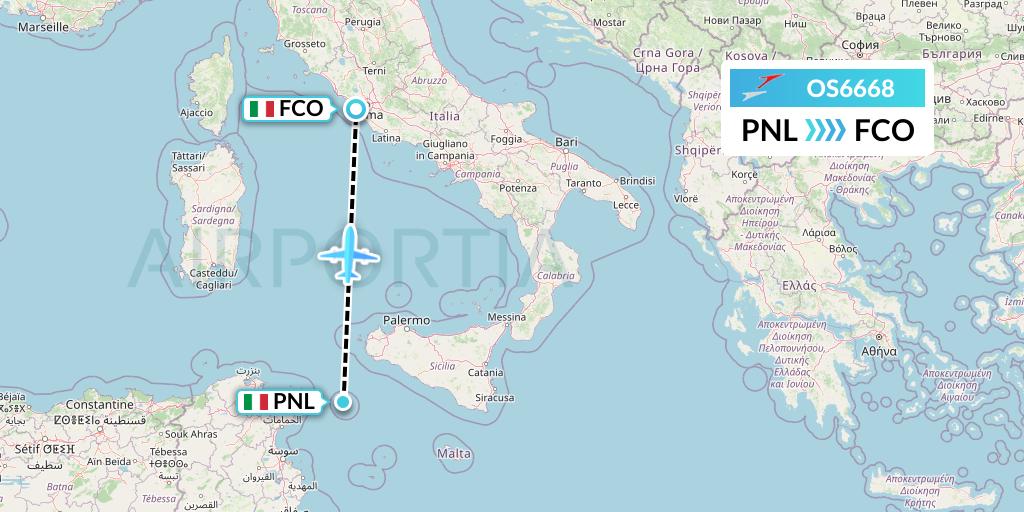 OS6668 Austrian Airlines Flight Map: Pantelleria to Rome
