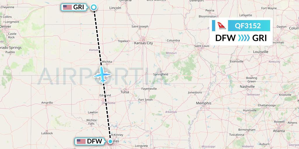 QF3152 Qantas Flight Map: Dallas to Grand Island