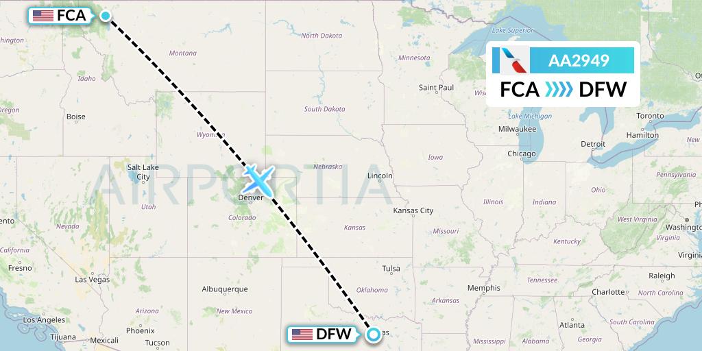 AA2949 American Airlines Flight Map: Kalispell to Dallas