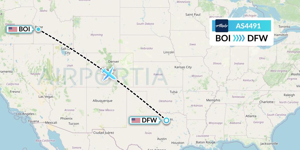 AS4491 Alaska Airlines Flight Map: Boise to Dallas