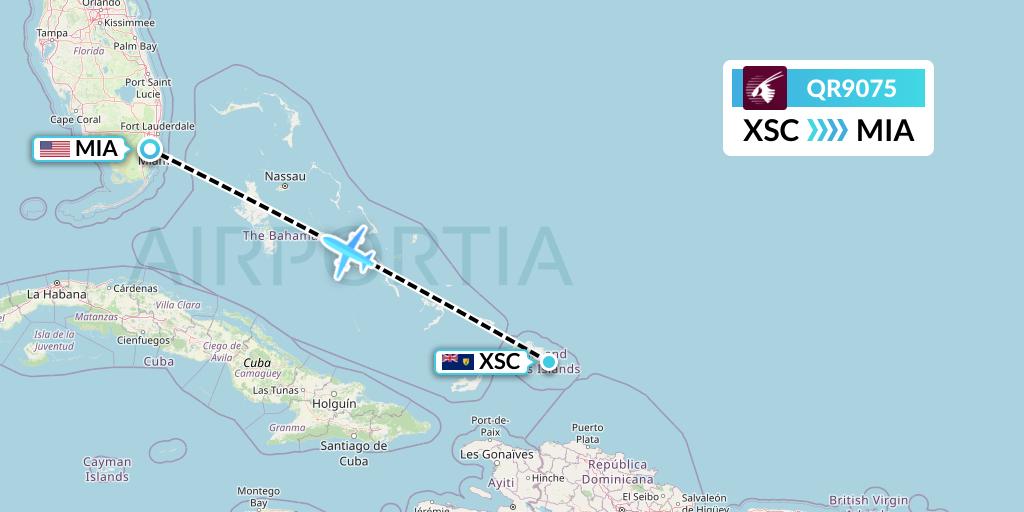 QR9075 Qatar Airways Flight Map: Turks and Caicos Islands to Miami