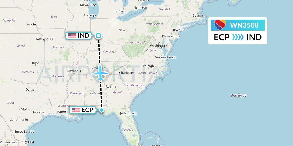 WN3508 Southwest Airlines Flight Map: Panama City to Indianapolis