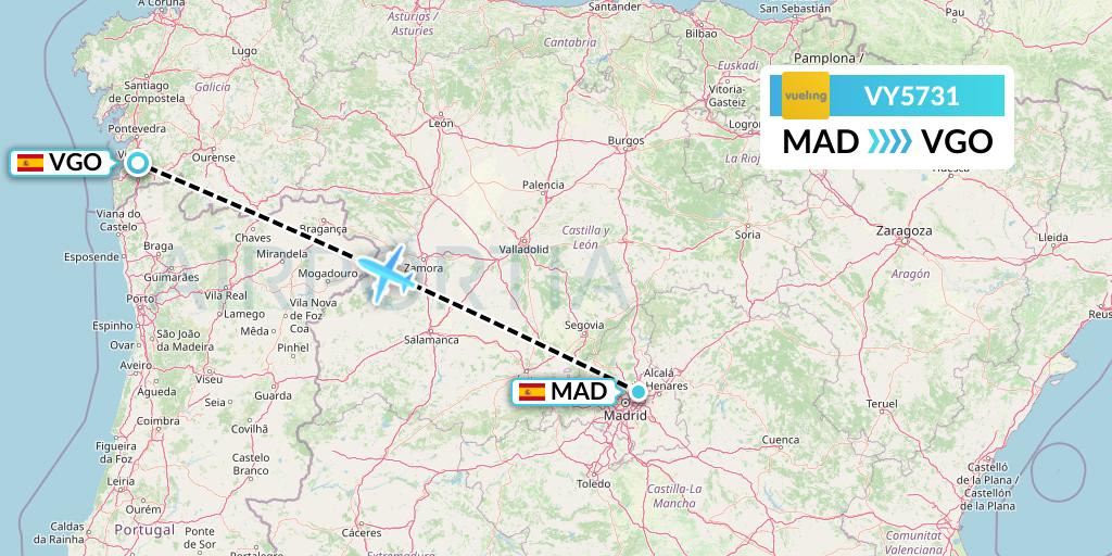 VY5731 Vueling Flight Map: Madrid to Vigo