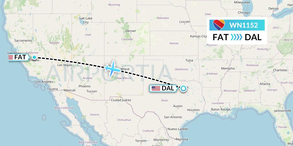 WN1152 Southwest Airlines Flight Map: Fresno to Dallas
