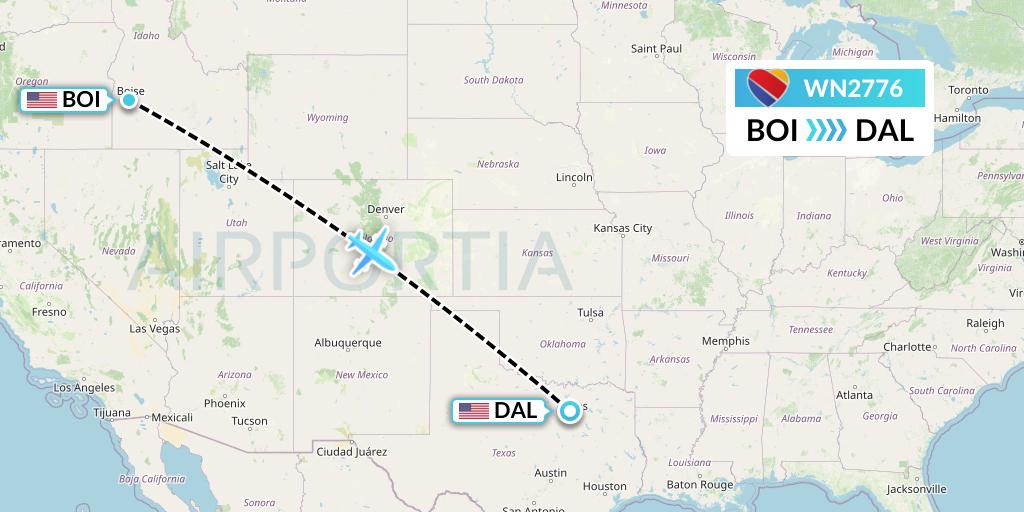 WN2776 Southwest Airlines Flight Map: Boise to Dallas