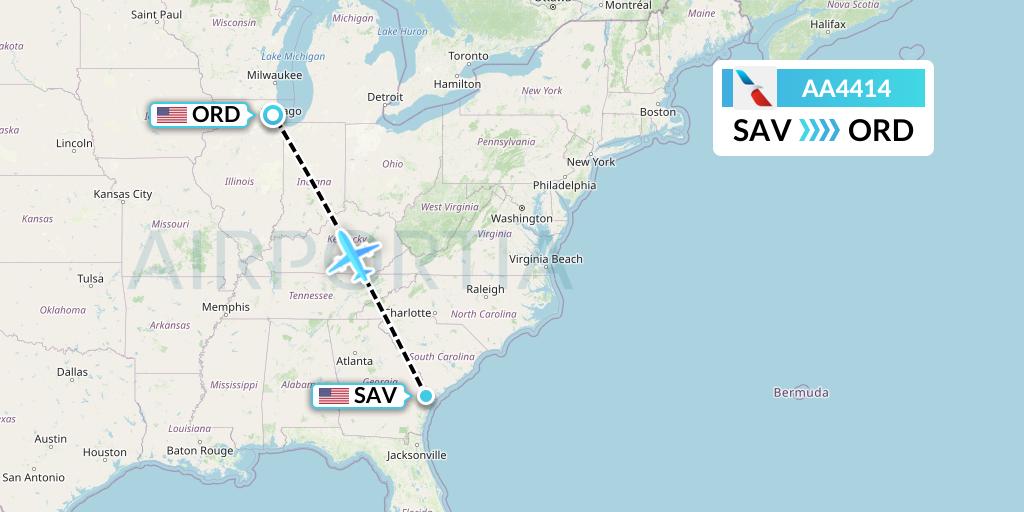 AA4414 American Airlines Flight Map: Savannah to Chicago