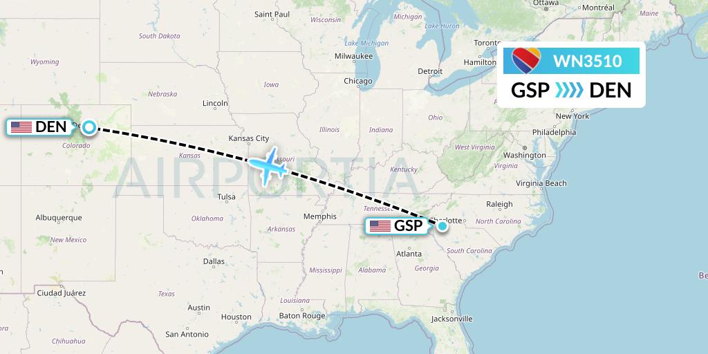 WN3510 Southwest Airlines Flight Map: Greenville-Spartanburg to Denver
